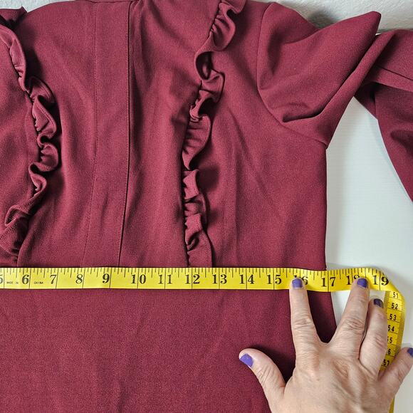 Sharagano Red Ruffle Front Mock Neck Dress Women’s 8 Long Sleeve Knee Length - Picture 8 of 9